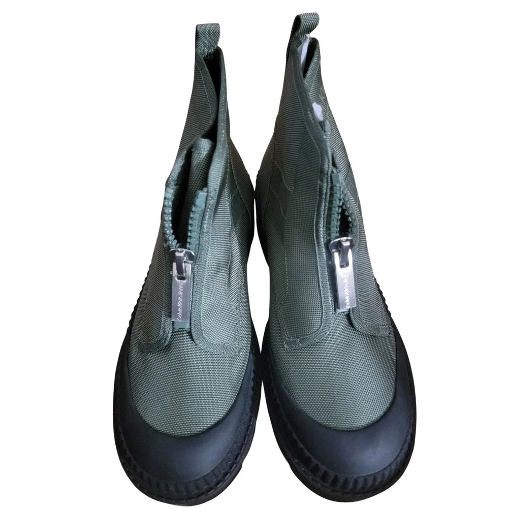 Calvin Klein Jeans Olive Green Front Zip Lug Sole Platform Ankle Boots Mens 8.5M